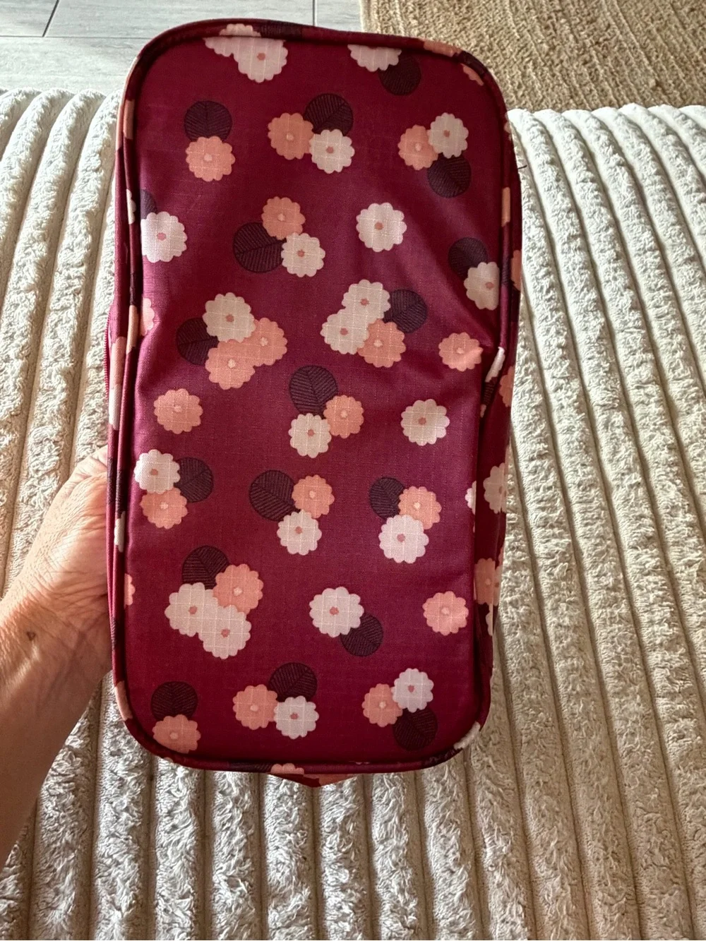 NWOT Alena Culian Burgundy Floral Travel Cosmetic Case